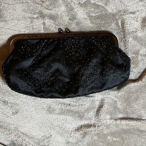 Express Black Satin Beaded Frame Clutch